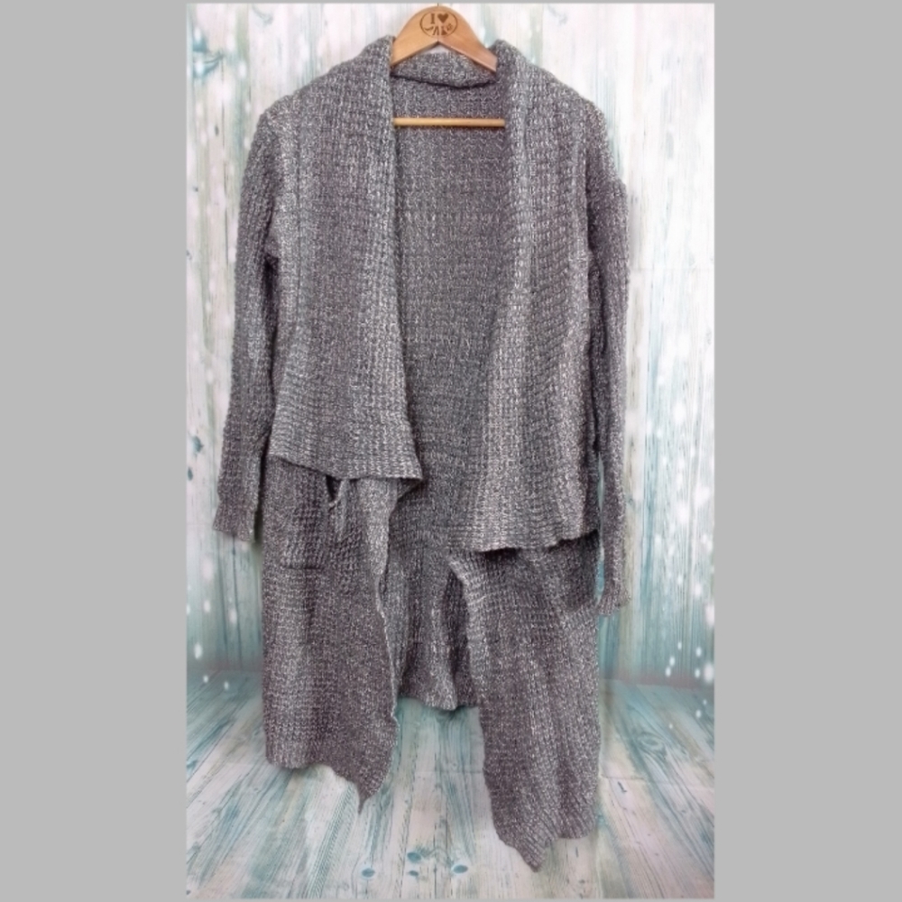 Cejon gray knit waterfall open cardigan